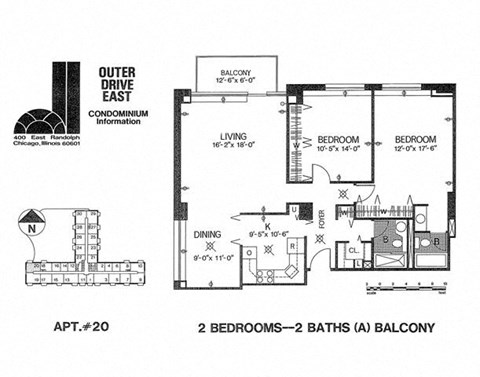 Floor plan for 2 beds, 2 baths